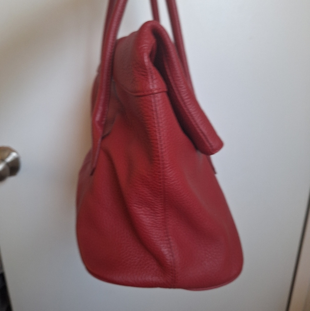 Barr Barr New York Red Pebbled Leather Hobo Foldover Bag EUC - Picture 11 of 17